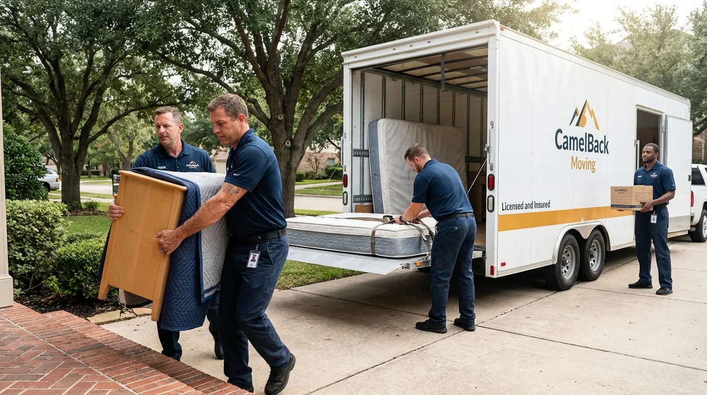 Crew loading residential truck for cross-state move from Rochester, WA